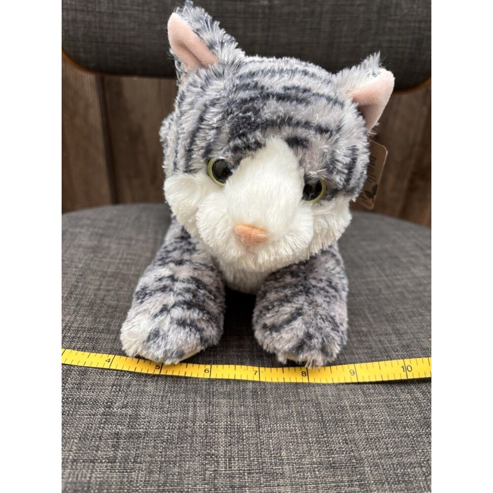 EUC Aurora Gray & White Tabby Cat Plush Stuffed Animal 13in, MPN 22027